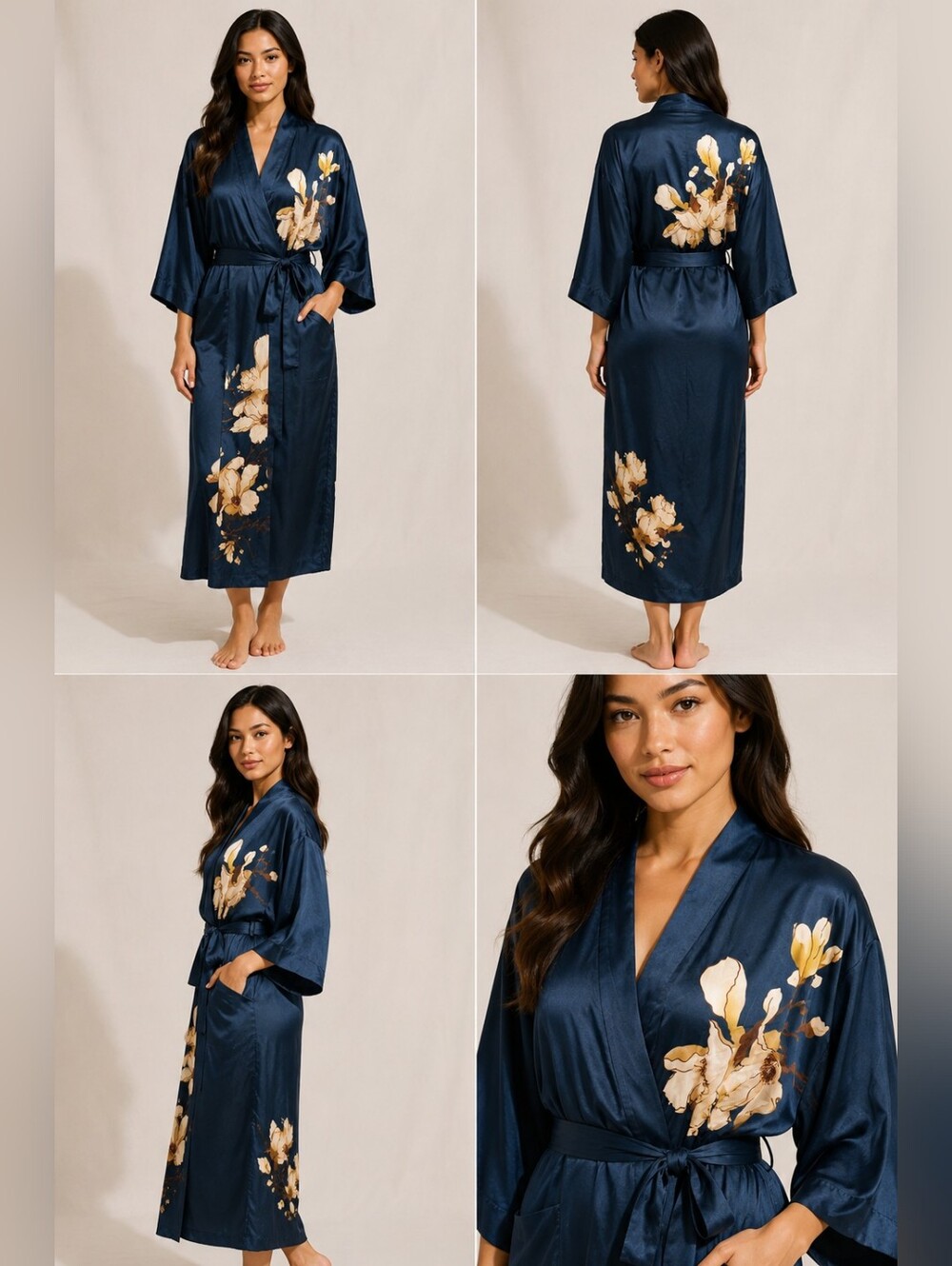 🍏Prodesign Floral Satin Kimono Robe